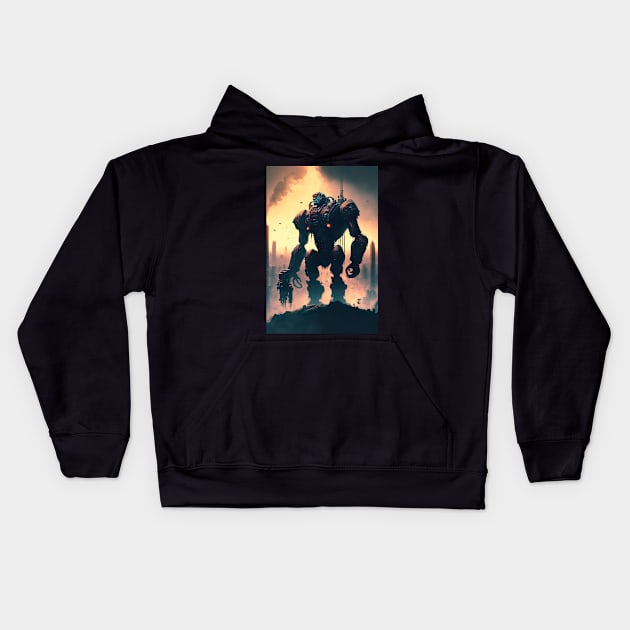 Giant futuristic robot cyborg Monkey attacking the city Kids Hoodie by KoolArtDistrict